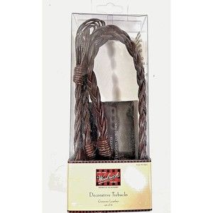 Woolrich Braided Leather Curtain Tie Backs Dark Brown Set of 2 Western Rustic